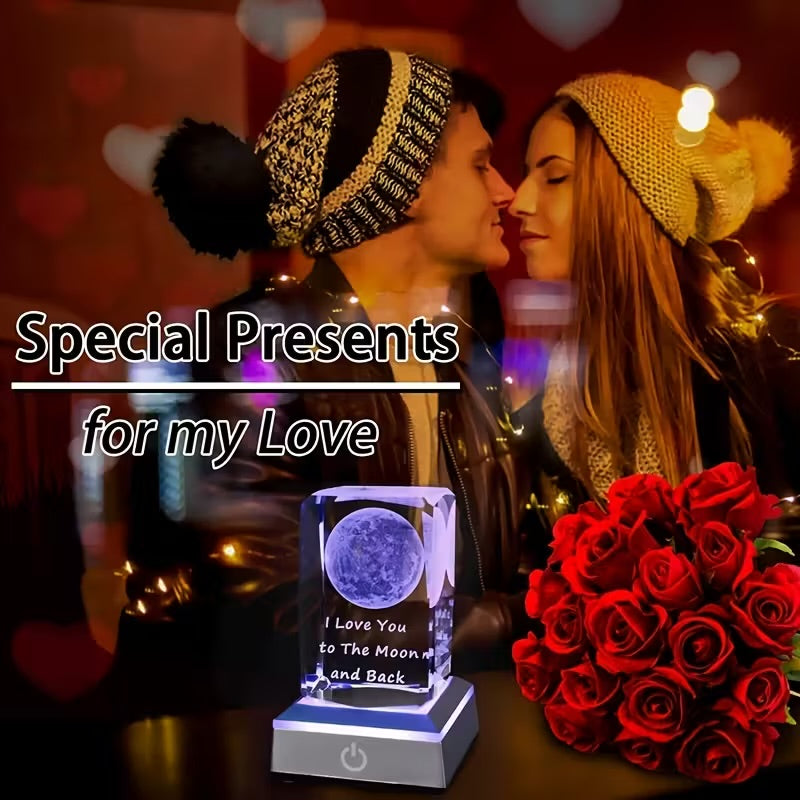 K9 Glass Crystal 3D Laser Engraved Moon Lamp “I love you to the moon and back”