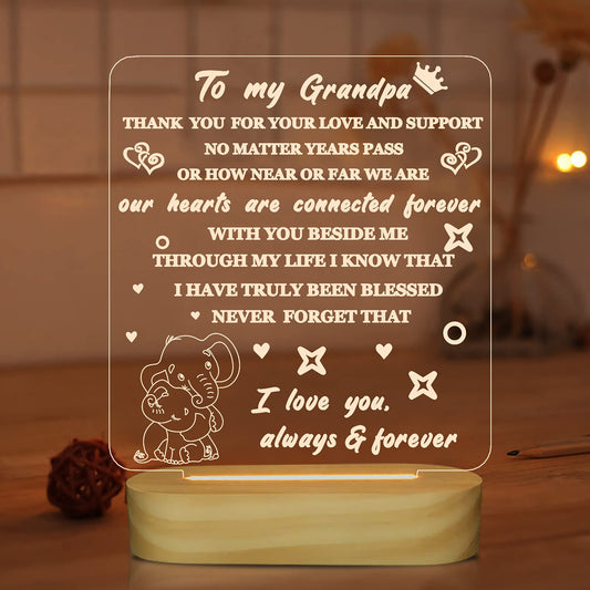 Grandpa Love 3D Acrylic Night Lamp With Wooden Base