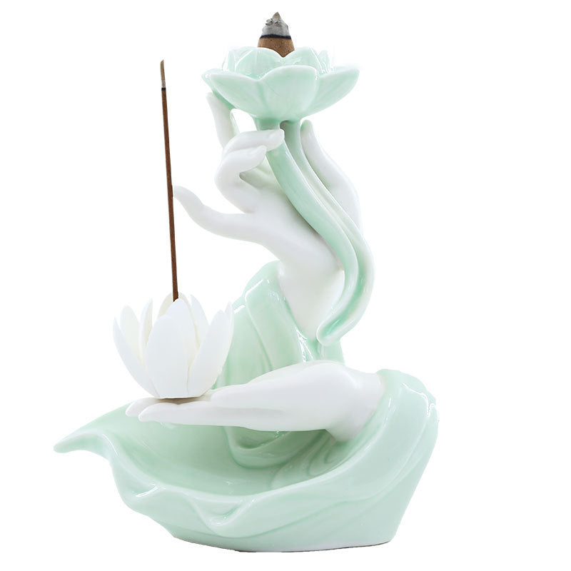 Pearl Buddha Incense Holder + 10 Free Back-Flow Incense