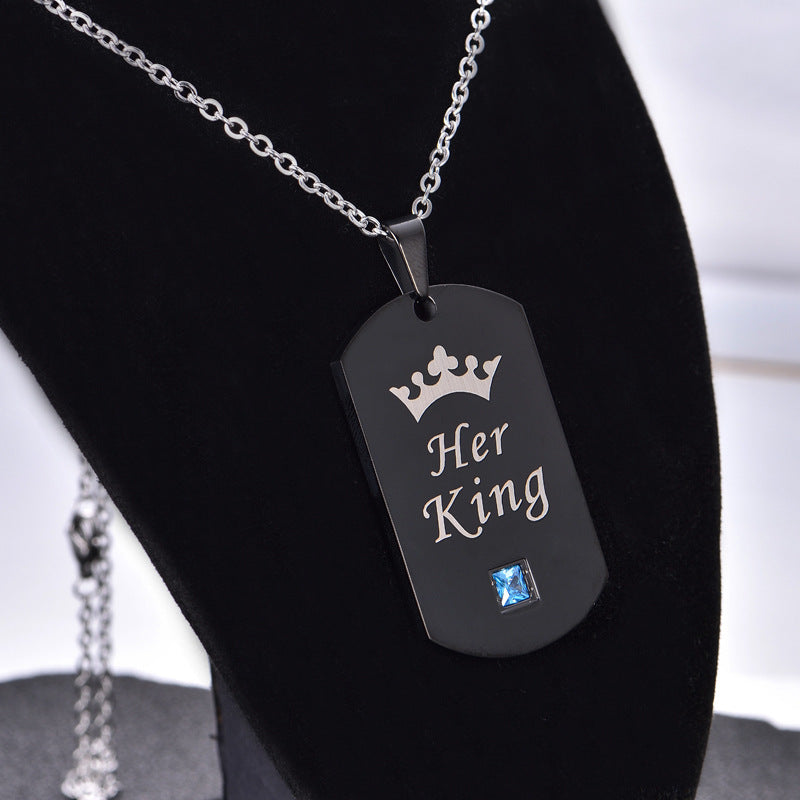 Stainless Steel King & Queen Necklace Set 2pc