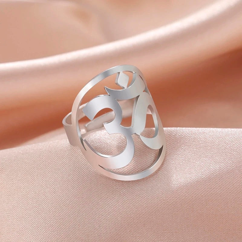 Stainless Steel Hindu “OM” Symbol Adjustable Ring