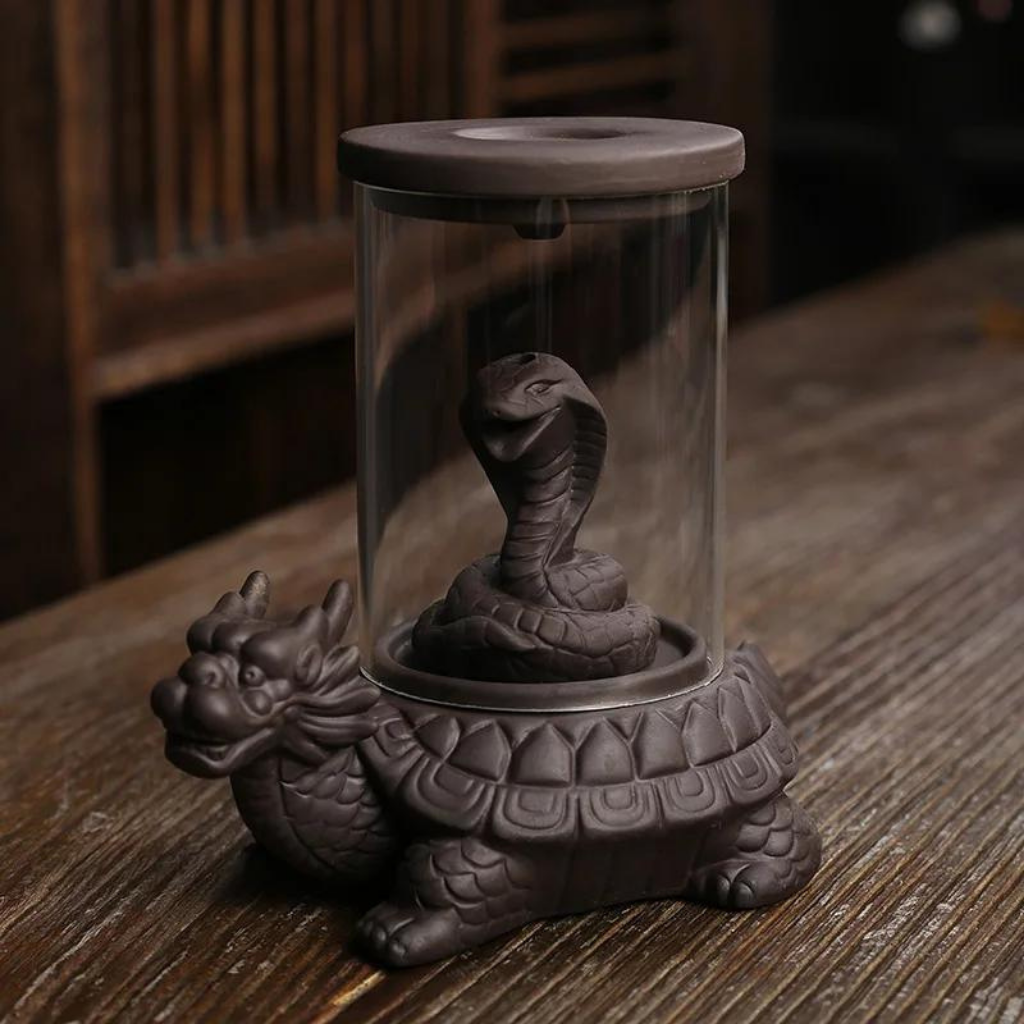 Cobra Snake on Turtle Incense Holder + 10 Free Back-Flow Incense Cones.