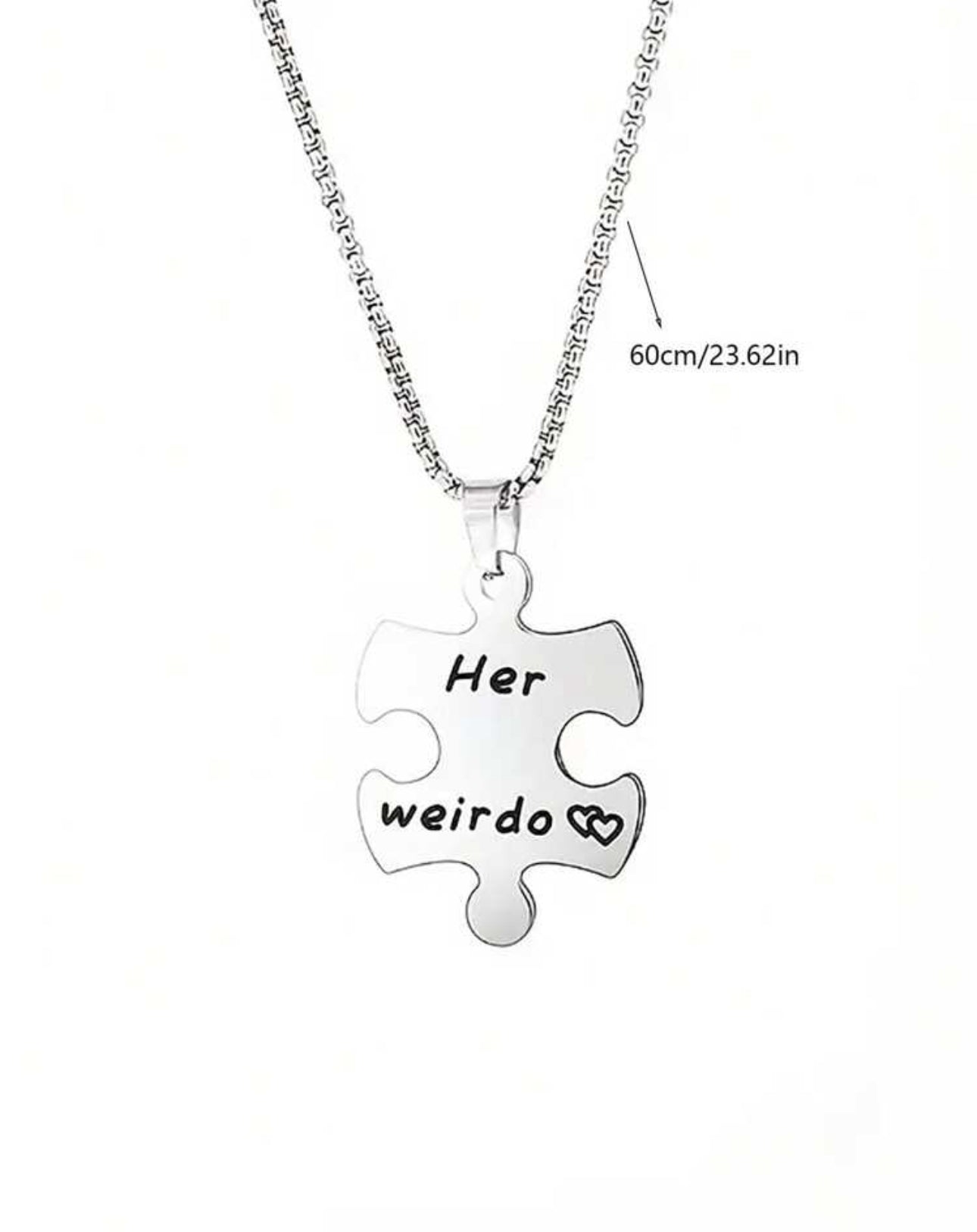 Stainless Steel “His Crazy” + “Her Weirdo” Puzzle Distance Couples Necklace 2pc