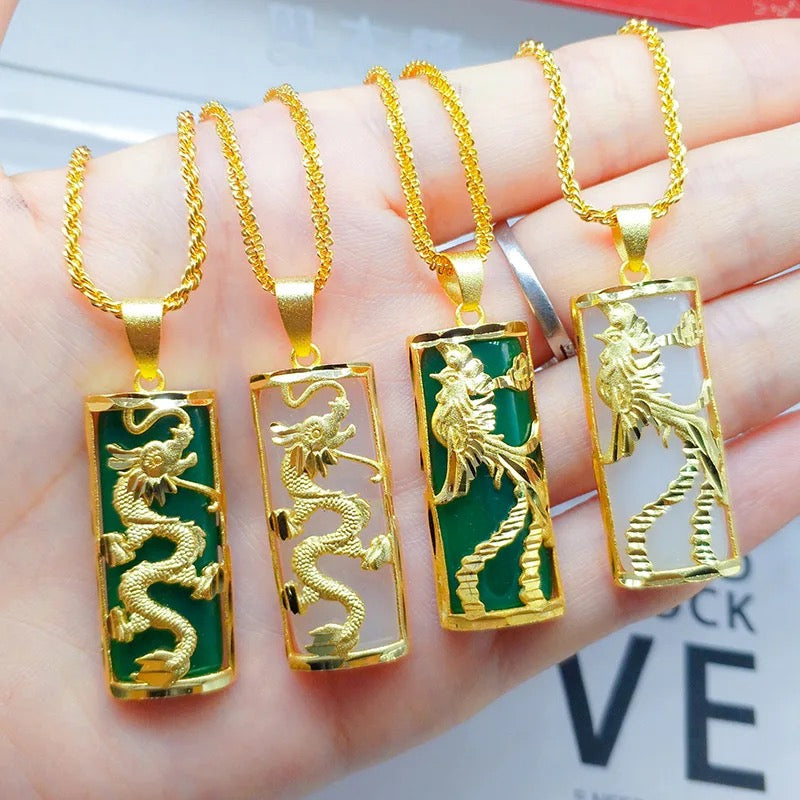 Jade Dragon & Phoenix Necklace