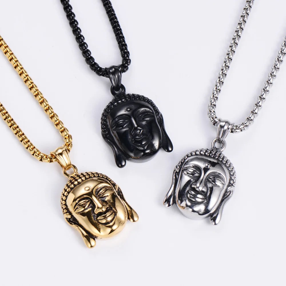 Stainless Steel Buddha Head Necklace