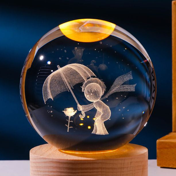 3D Laser Engraved 8cm Glass Crystal Ball Lamp (Boy with Umbrella)