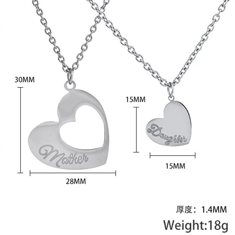 Stainless Steel Mother & Daughter Engraved Heart Necklace 2pc