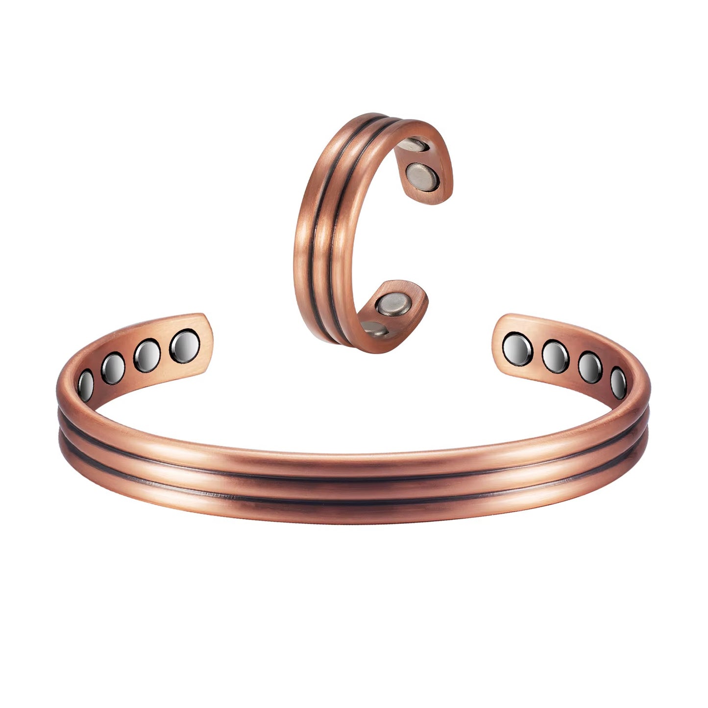 Adjustable Ultra Strength Pure Copper Magnetic Bracelet & Ring Set  (99.99% Copper)