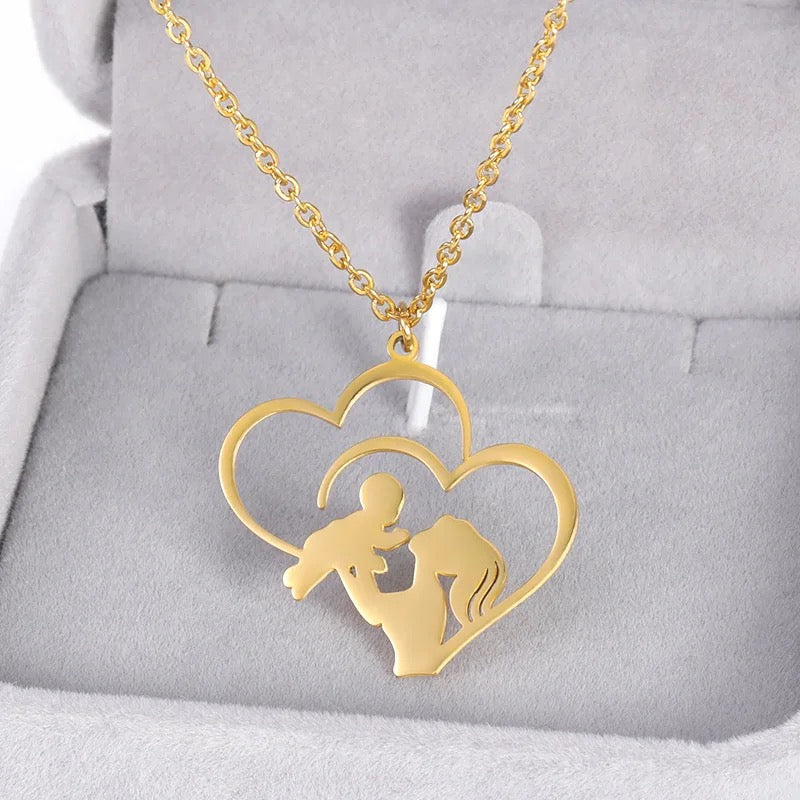 Stainless Steel Mommy Holding Baby Necklace