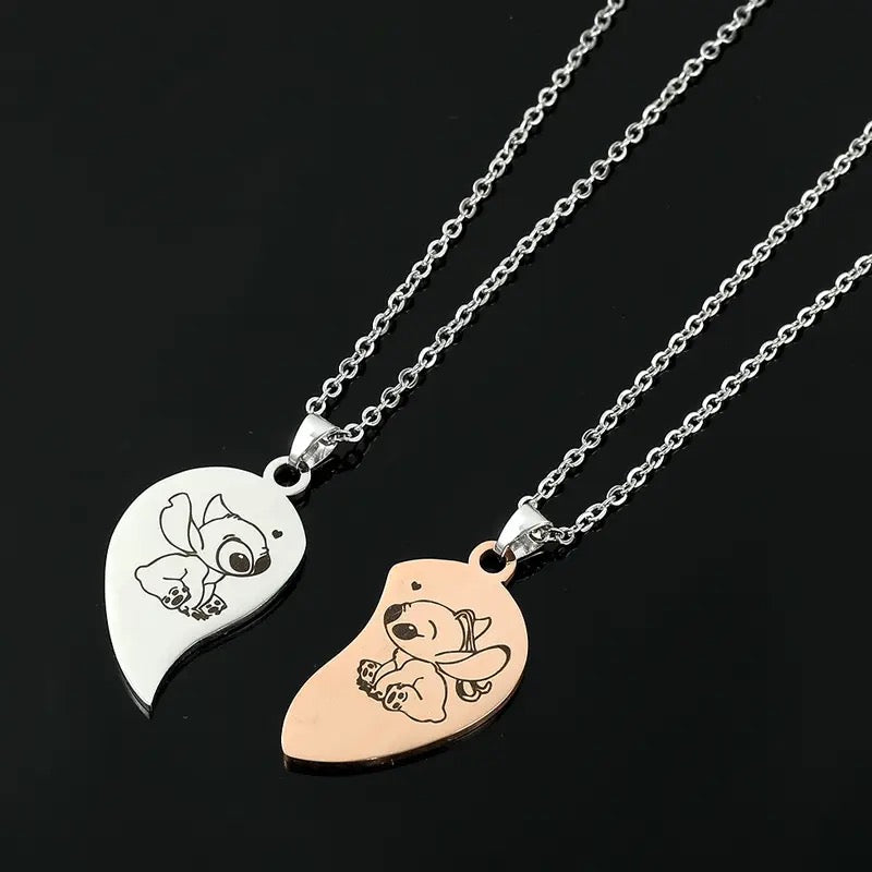 Stainless Steel Stitch & Angel Couples Love Necklace 2pc