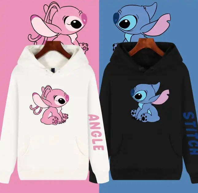 Stitch & Angel Romantic Love Hoodie Design (White & Black)