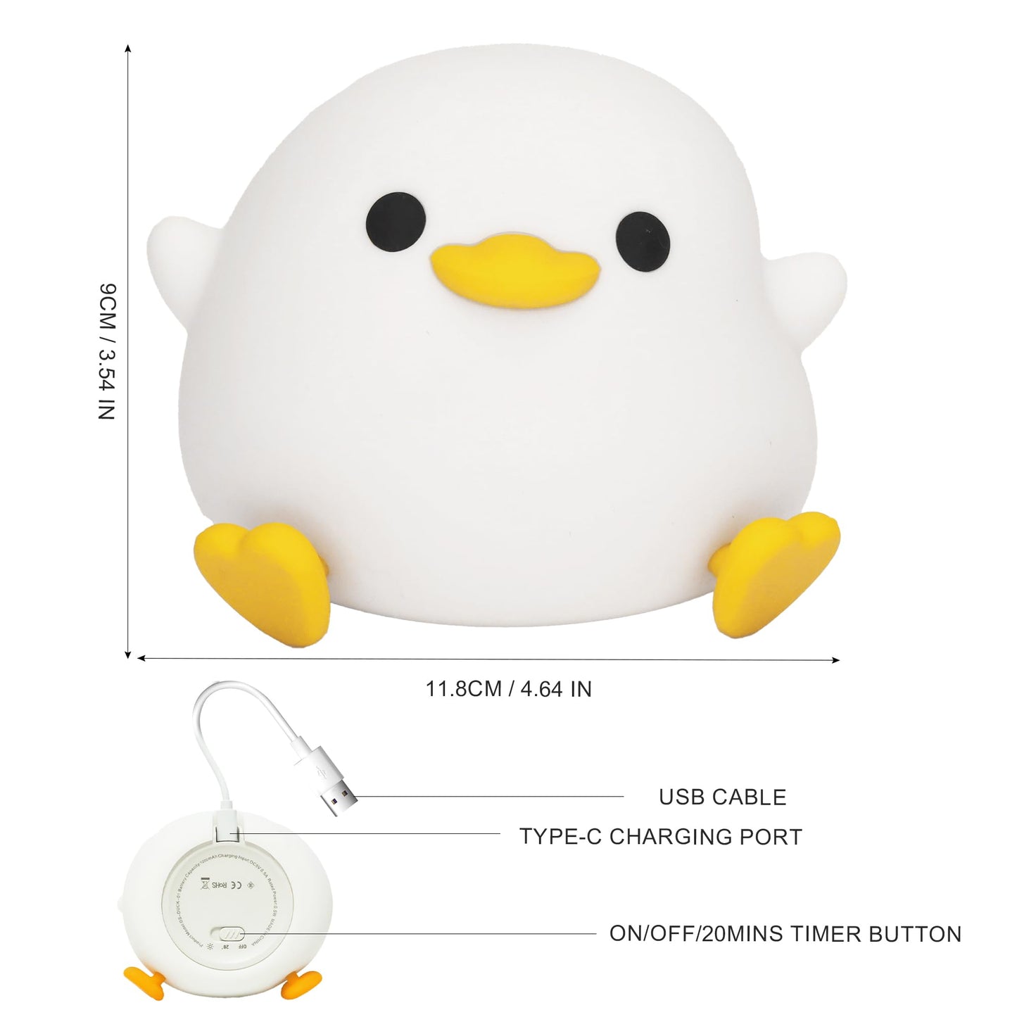 Adorable Squishy Silicone Animal Night Light (Baby Duck)