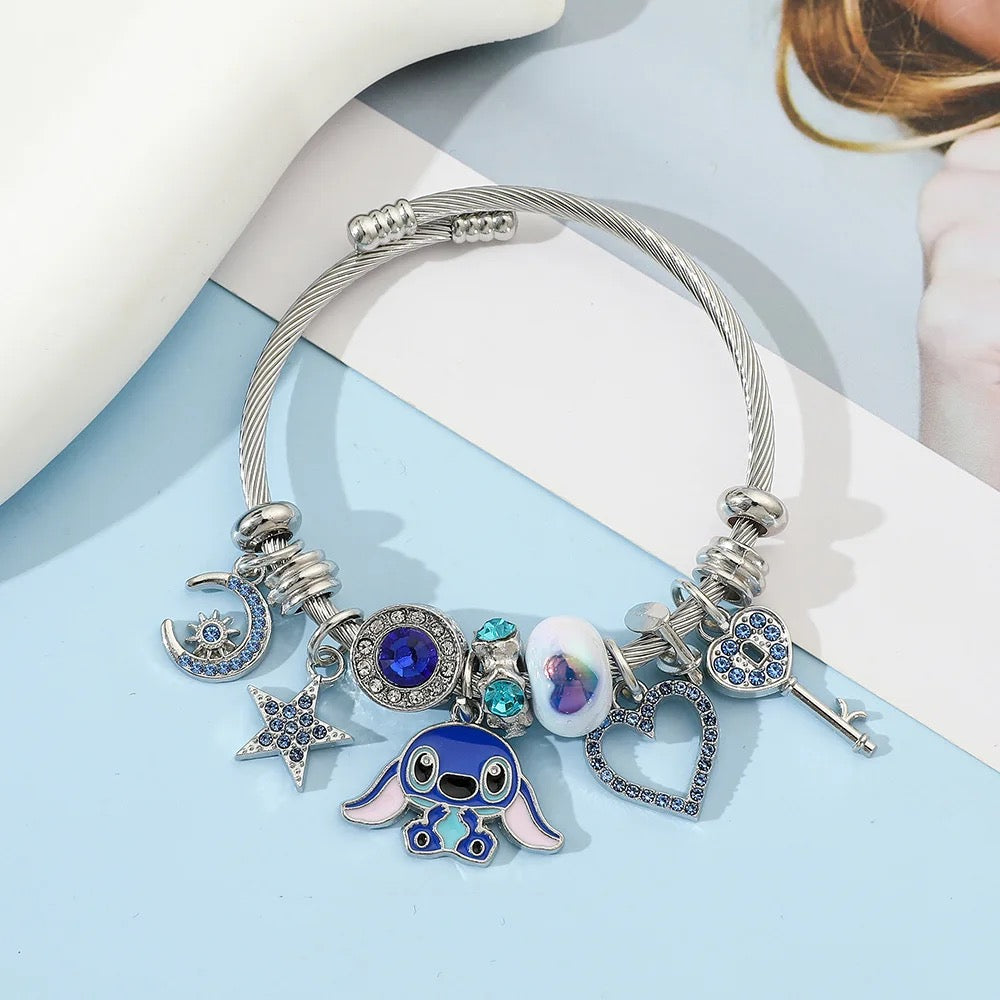 Stainless Steel Stitch Blue Zircon Charm Bracelet