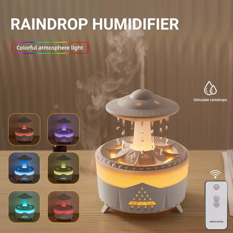 White UFO Rain Humidifier, 7-Color LED Aroma Diffuser + Remote Control