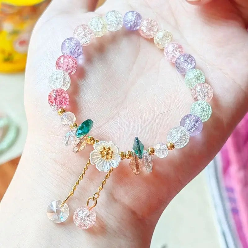 Glass Crystal Floral Charm Bracelet (8MM)