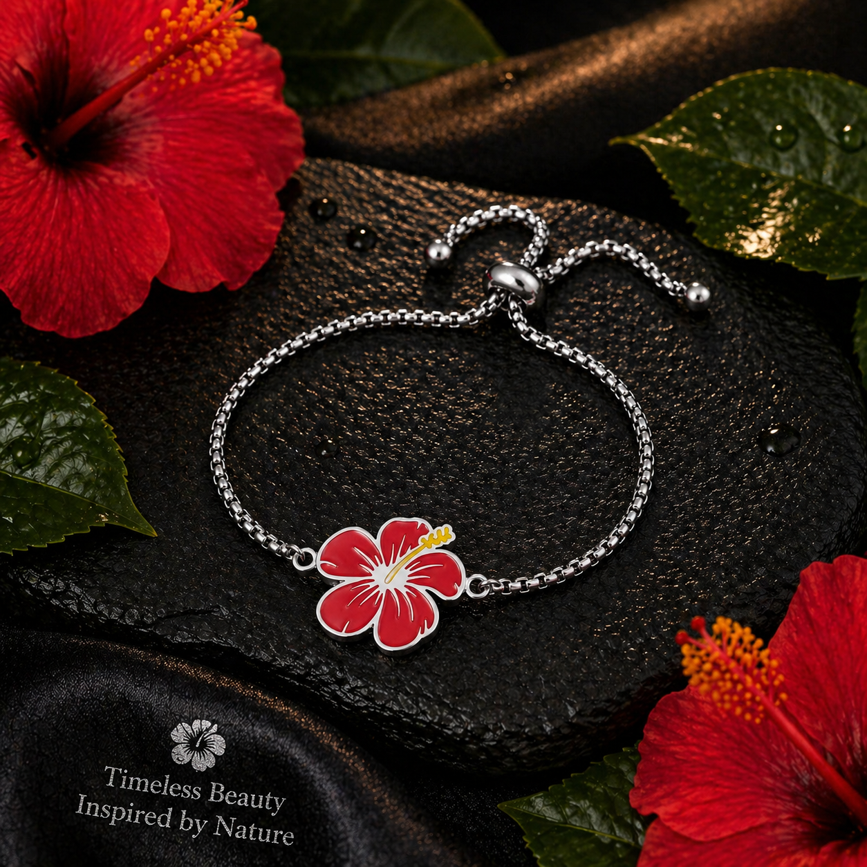 Stainless Steel Hibiscus Adjustable Bracelets
