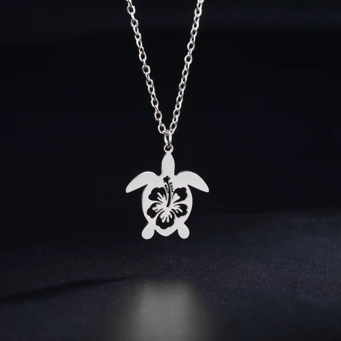 Stainless Steel Turtle Hibiscus Design Necklace
