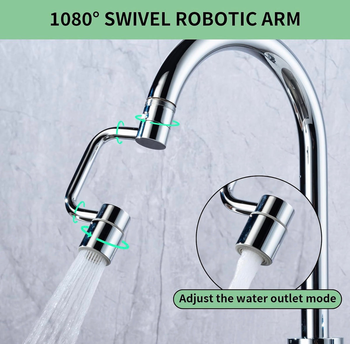 360° Stainless Steel Faucet Extender and Aerator with 2 Spray Modes