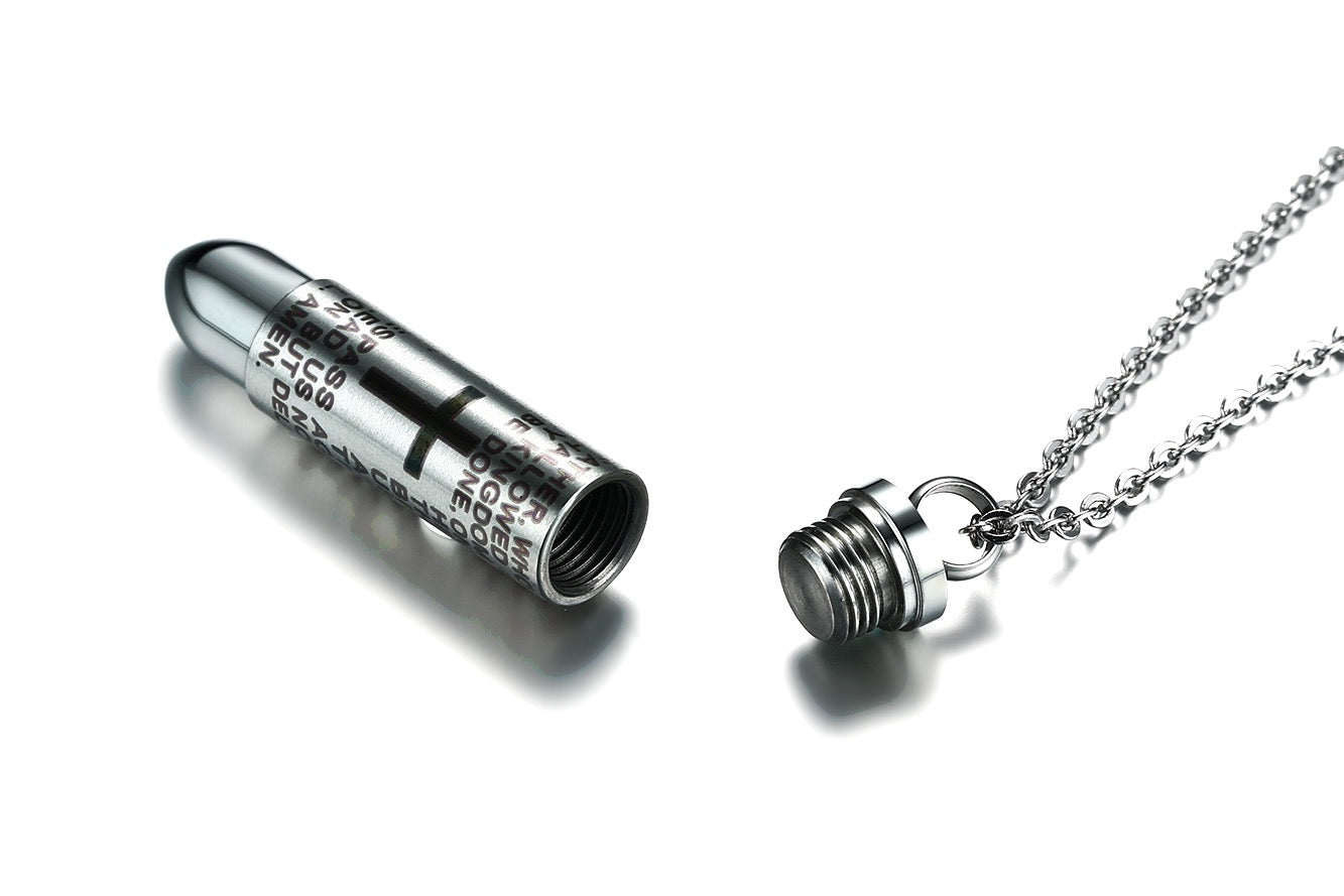 Stainless Steel Bullet Capsule Prayer Necklace