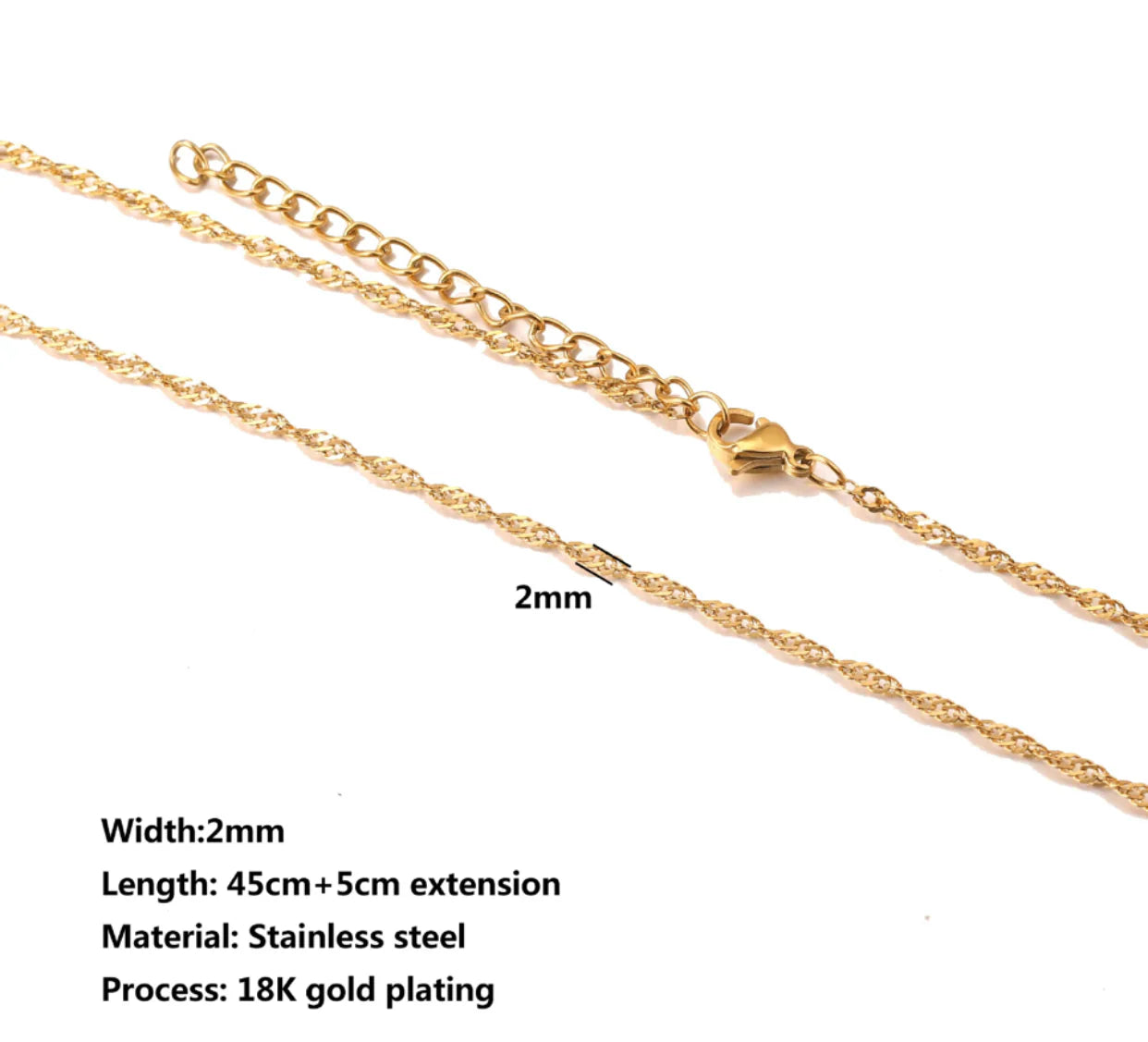 High Quality Stainless Steel Dainty Water Wave Chain (50cm Length)