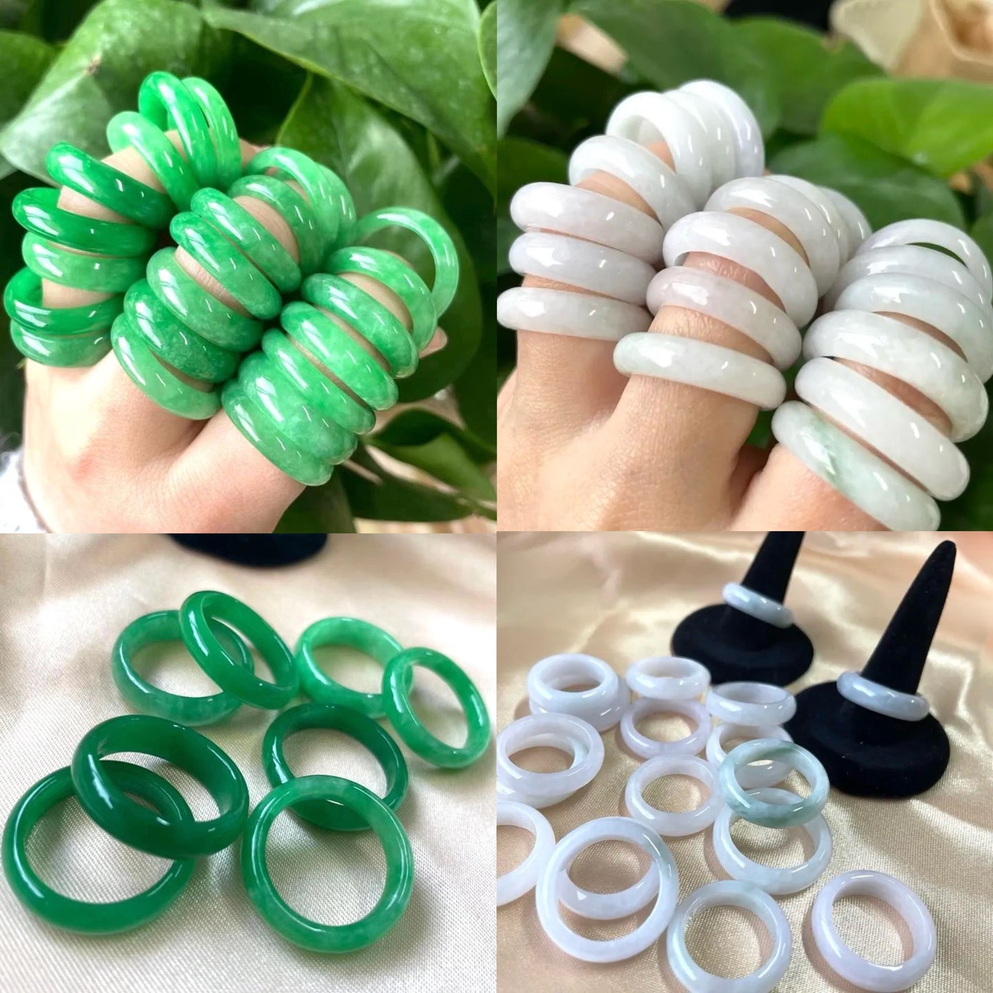 Natural Stone Solid Jade Rings (White & Green Jade)