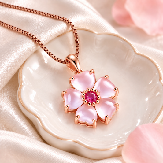 Stainless Steel Rose Quartz Pink Zirconia Clover Necklace