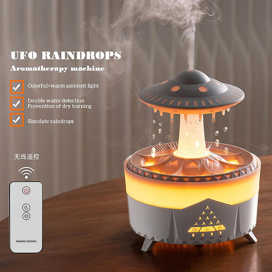 White UFO Rain Humidifier, 7-Color LED Aroma Diffuser + Remote Control