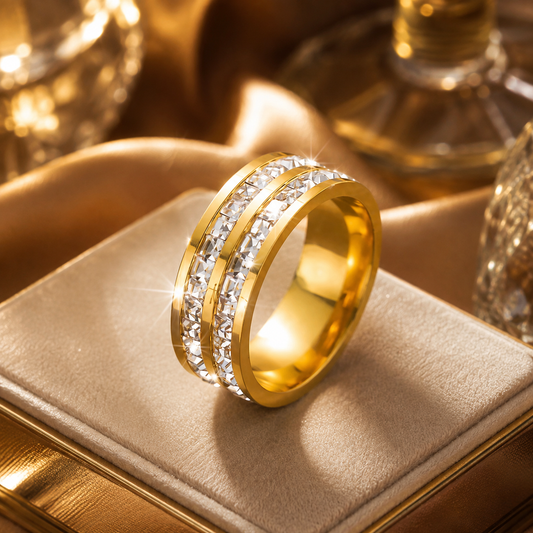 Stainless Steel 2 Layer Zircon Stone Ring