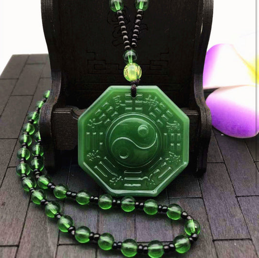 Yin & Yang Carved Jade Beaded Necklace