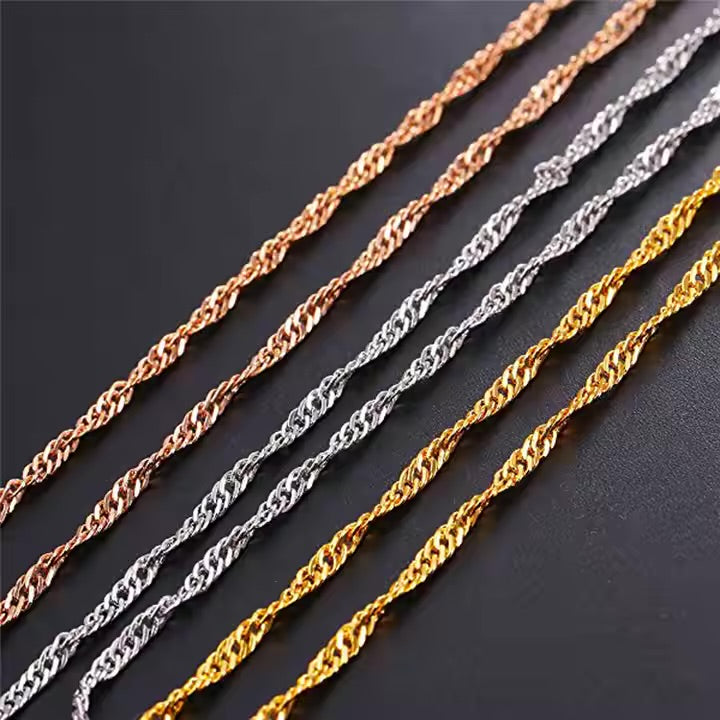 High Quality Stainless Steel Dainty Water Wave Chain (50cm Length)