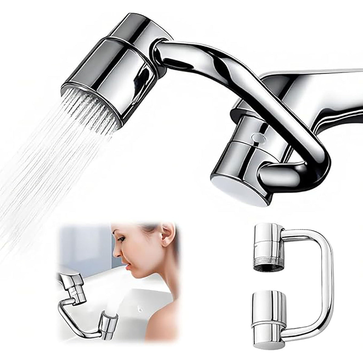 360° Stainless Steel Faucet Extender and Aerator with 2 Spray Modes