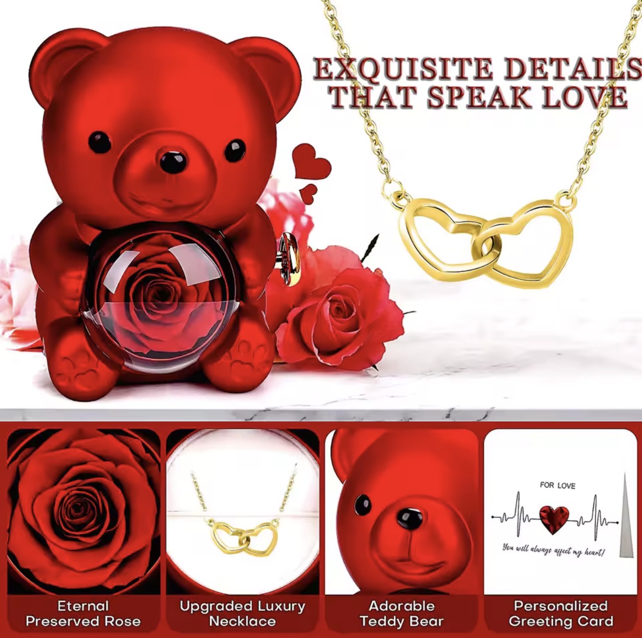 Teddy Bear Eternal Rose Flower Rotating Gift Box