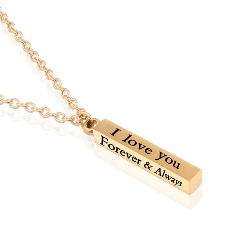 Stainless Steel “I Love You Forever & Always” Engraved Necklace