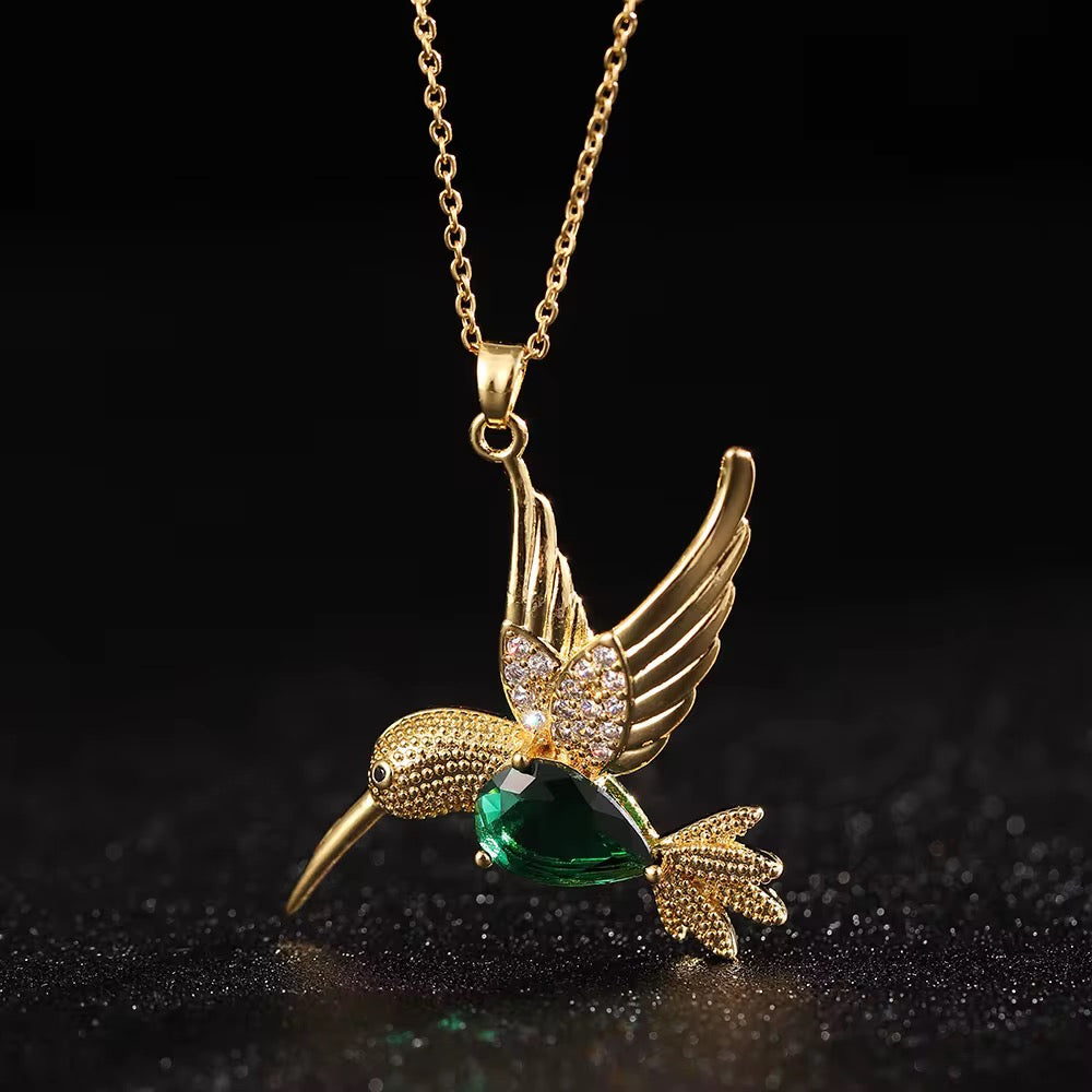 Stainless Steel Zircon Hummingbird Necklace