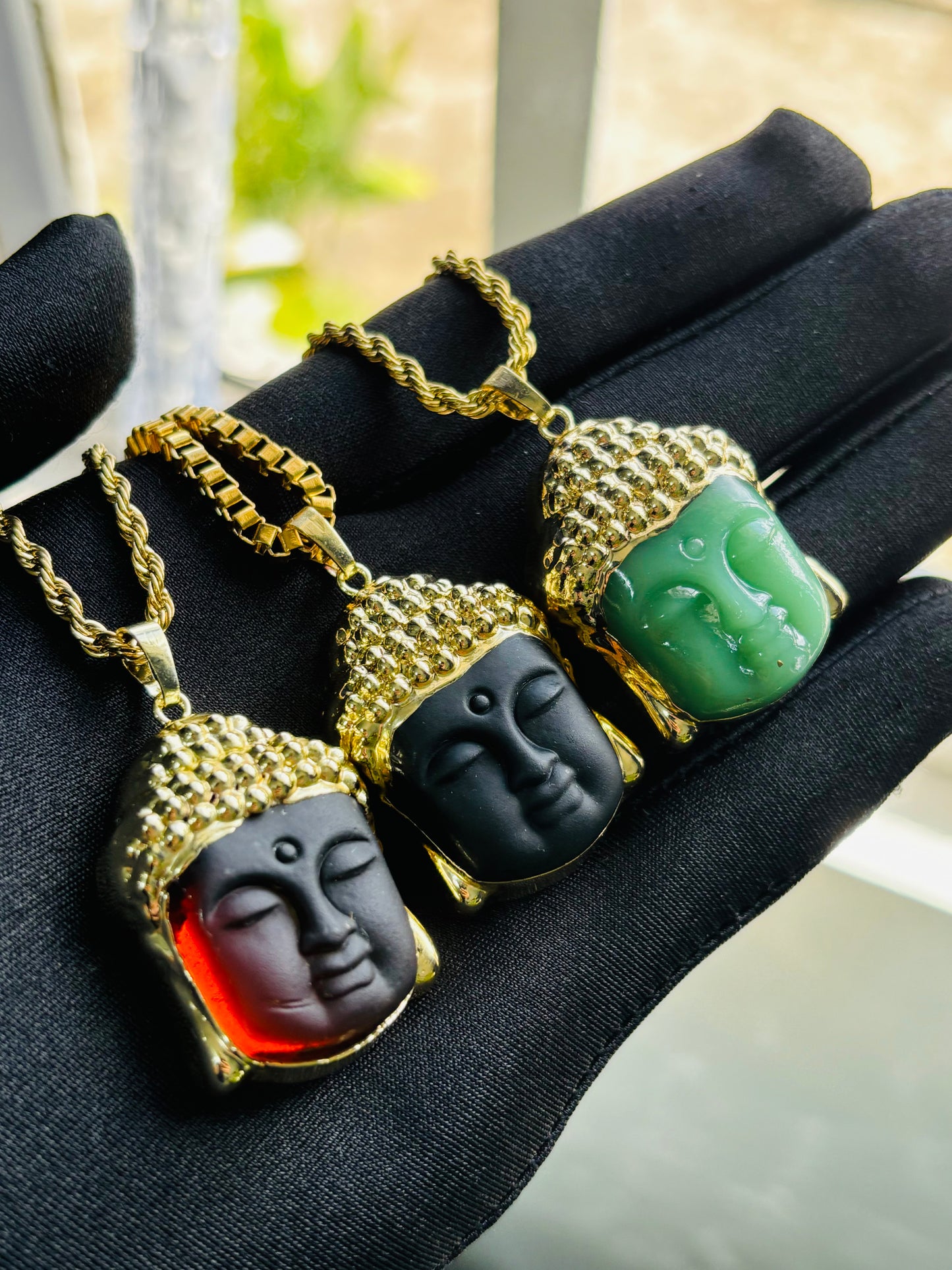 Buddha Head Natural Stone Crystal Necklace