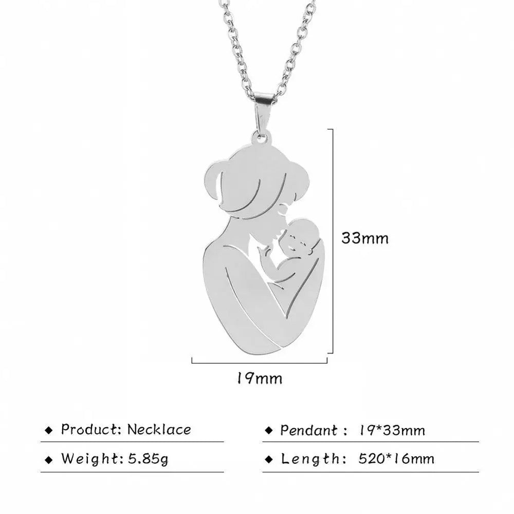 Stainless Steel Mother Holding Her Child Necklace