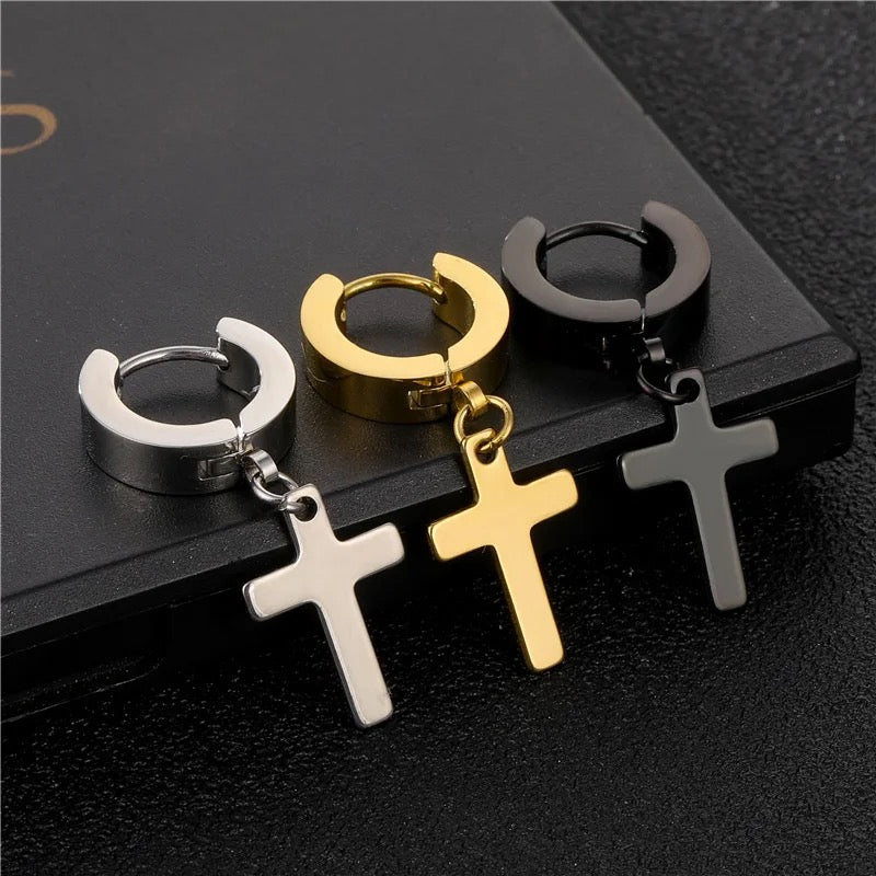 Unisex-Men’s Stainless Steel Cross Earrings