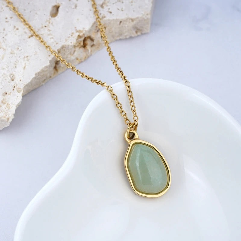 Dainty Stainless Steel Green Aventurine Necklace