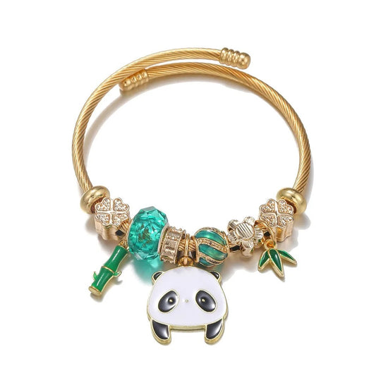 Stainless Steel Chinese Panda Charm Bracelet