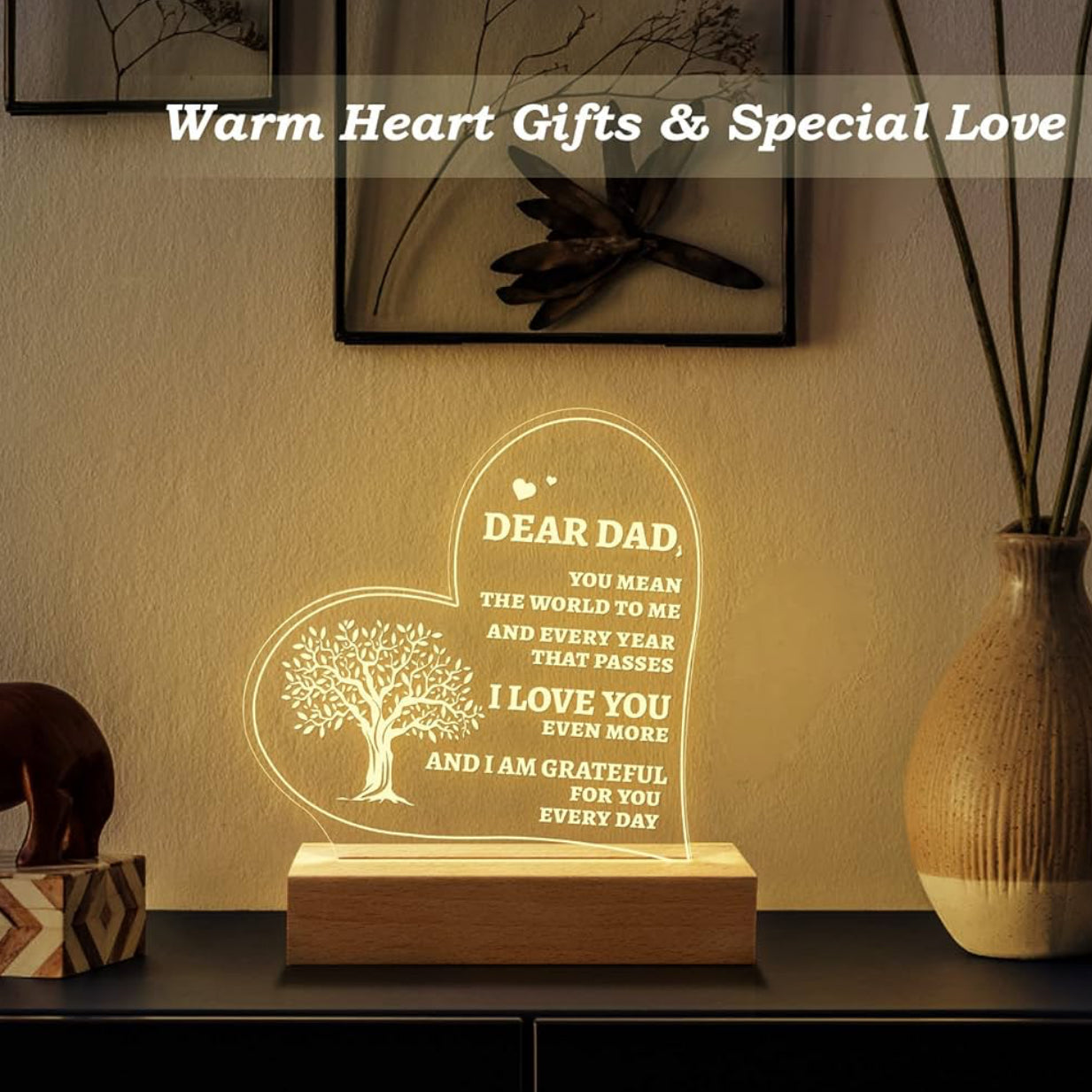 Father’s Love 3D Acrylic Night Lamp With Wooden Base