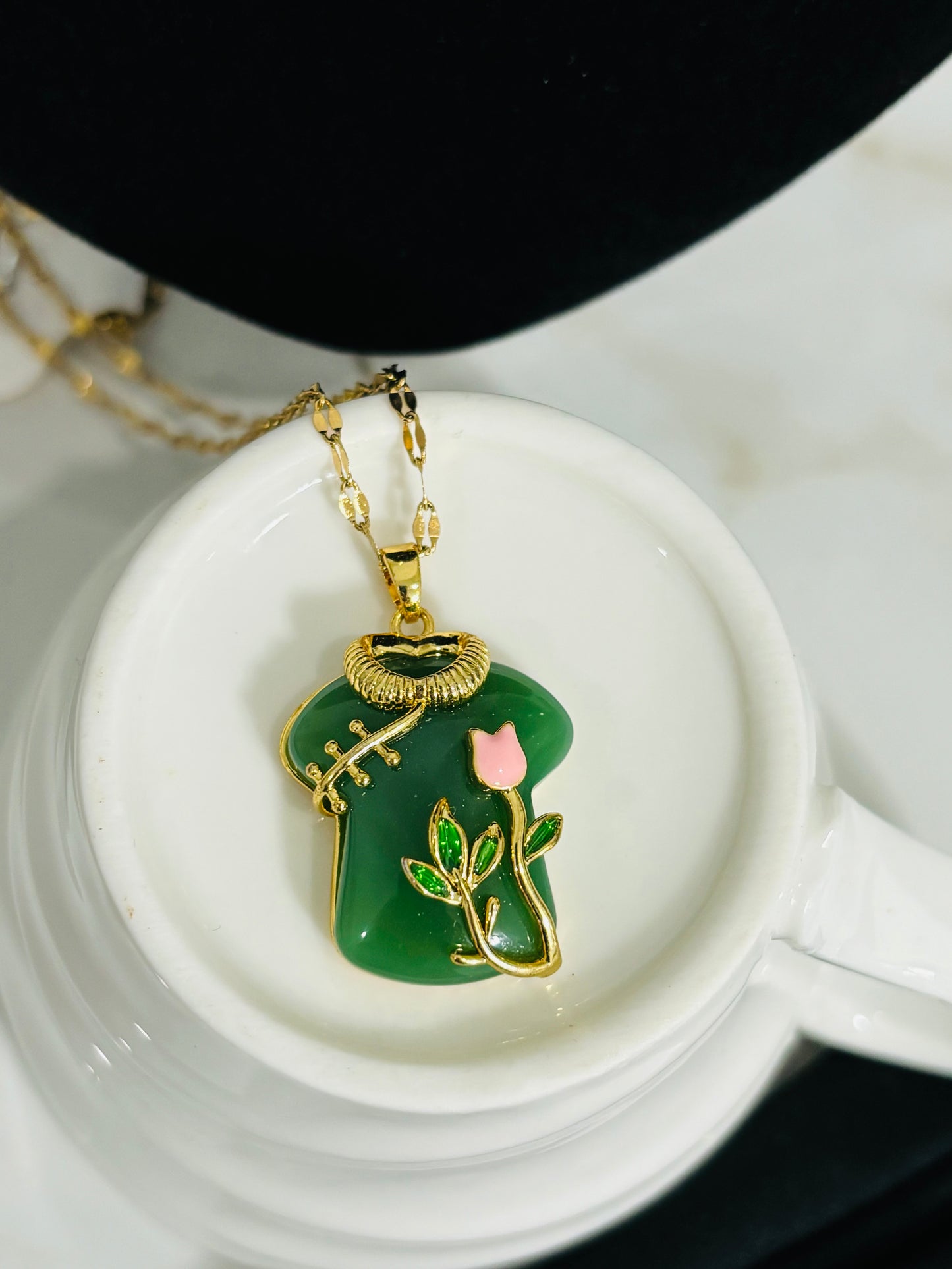 Cute Gipao Gown Jade Necklace