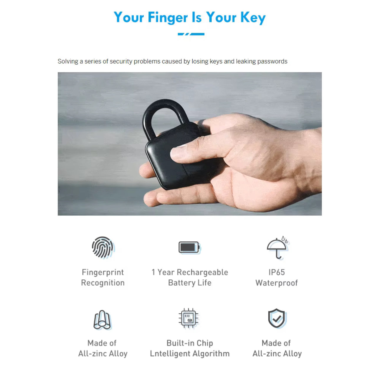 Smart Fingerprint Bluetooth Pad Lock with App