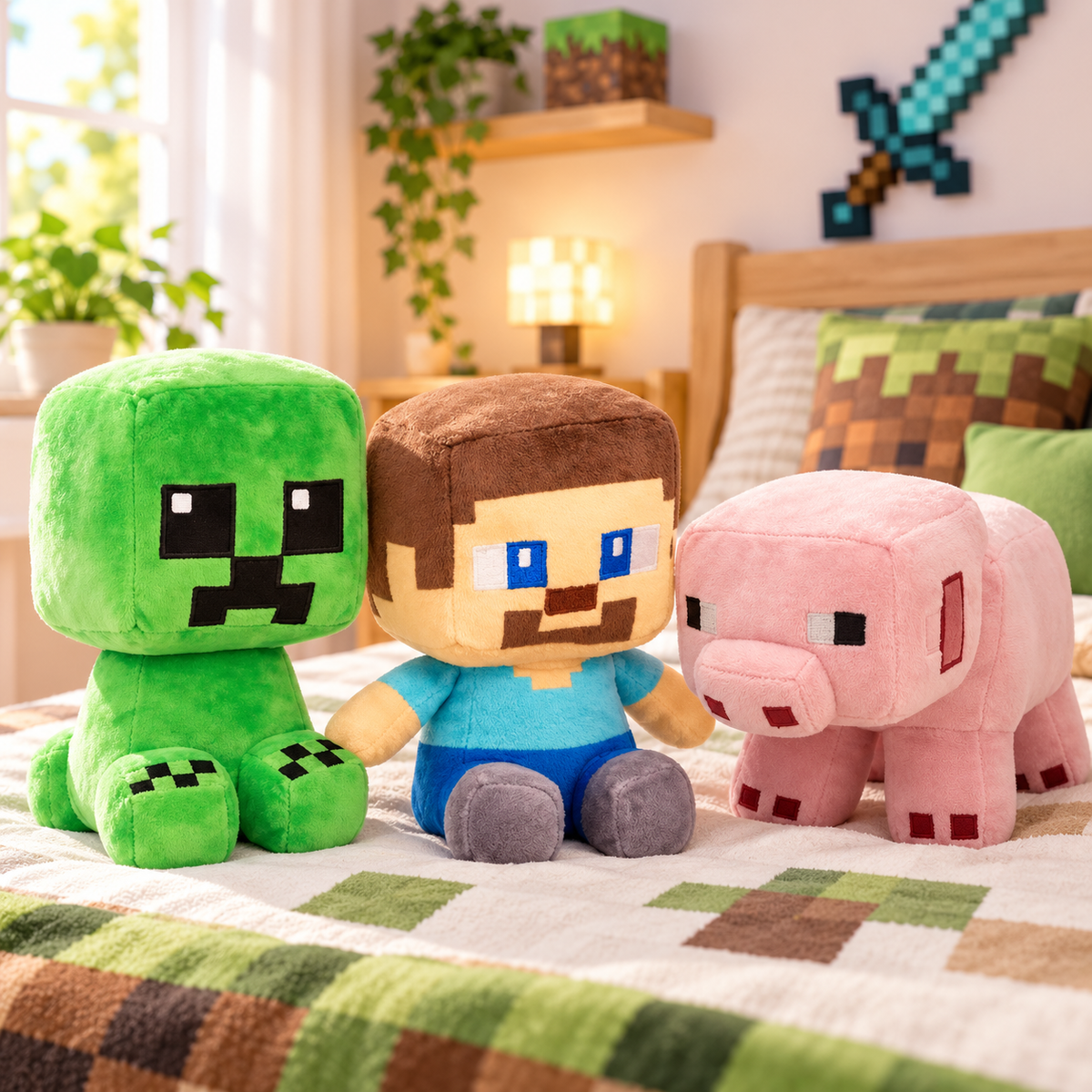 Minecraft Character Plushies – Pig, Steve & Creeper
