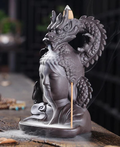 Buddha & Deagon Incense Holder + 10 Free Back-Flow Incense