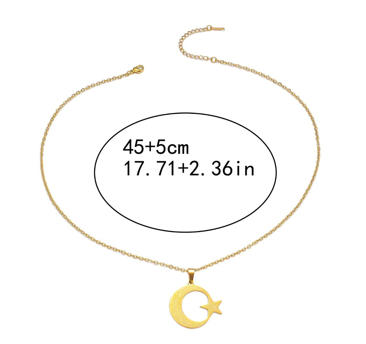 Ayatul Kursi Crescent Moon & Star Stainless Steel Necklace