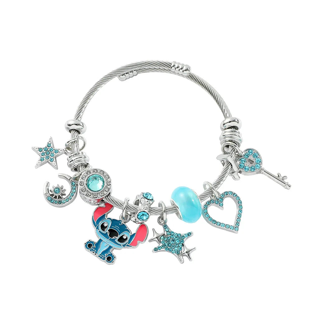 Stainless Steel Stitch Blue Zircon Charm Bracelet