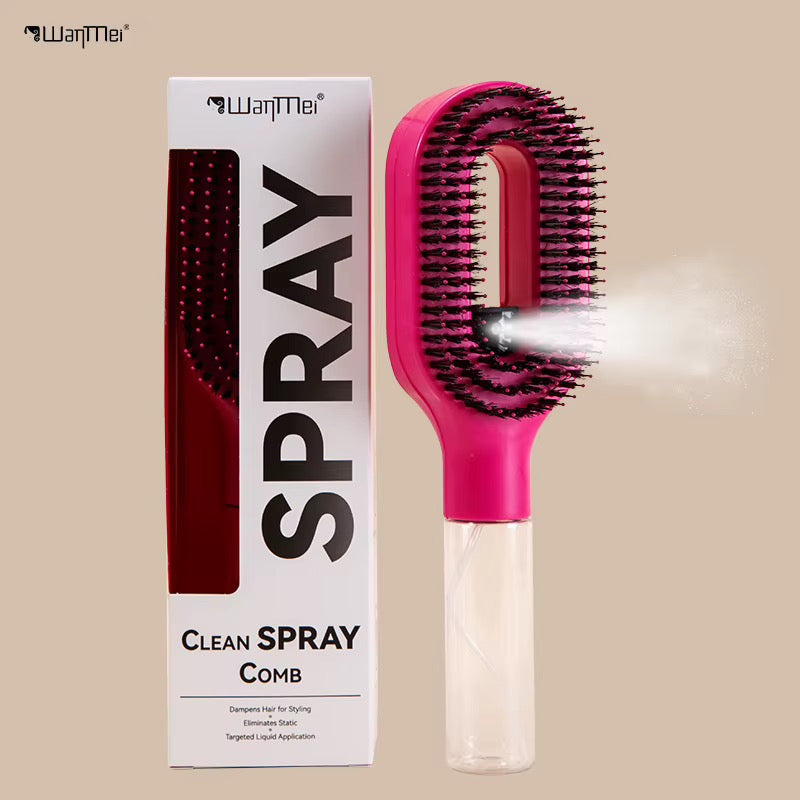 2-in-1 Ionic Hair Mist Brush with Built-In Spray Bottle – Pink