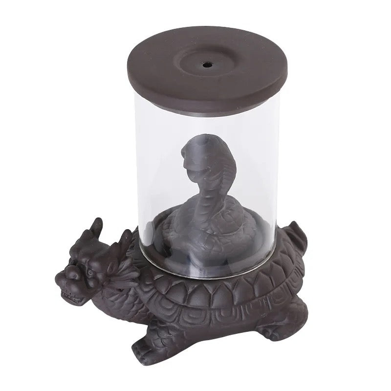 Cobra Snake on Turtle Incense Holder + 10 Free Back-Flow Incense Cones.