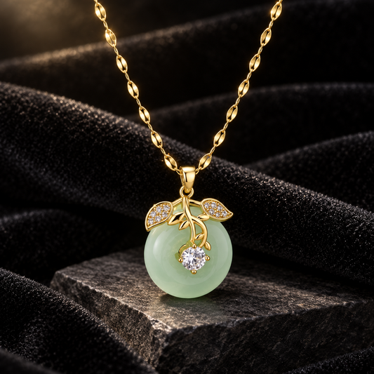 Stainless Steel Rose Jade Necklace