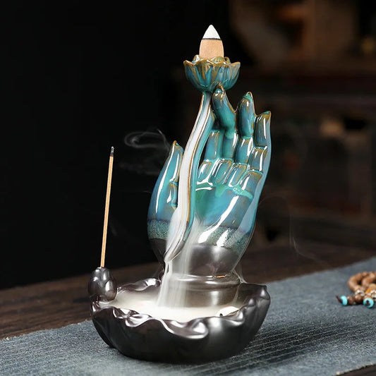 Buddha Hand Back-Flow Incense Holder + 10 Free Incense Cones